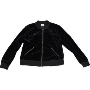 Halogen Black Quilted Velvet Bomber Jacket | Size L